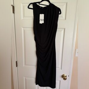 Zara NWT Black Bodycon Midi Dress